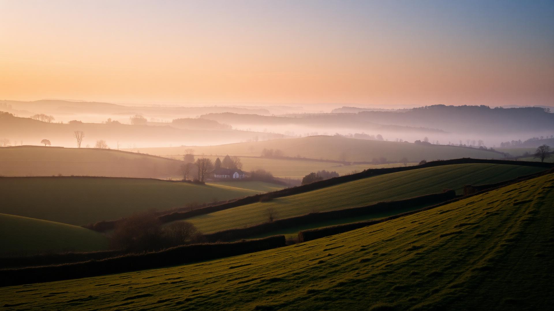 Hampshire countryside at dawn near Headlands Farm, West Wellow. NERVA men's wellness in Southampton and the New Forest