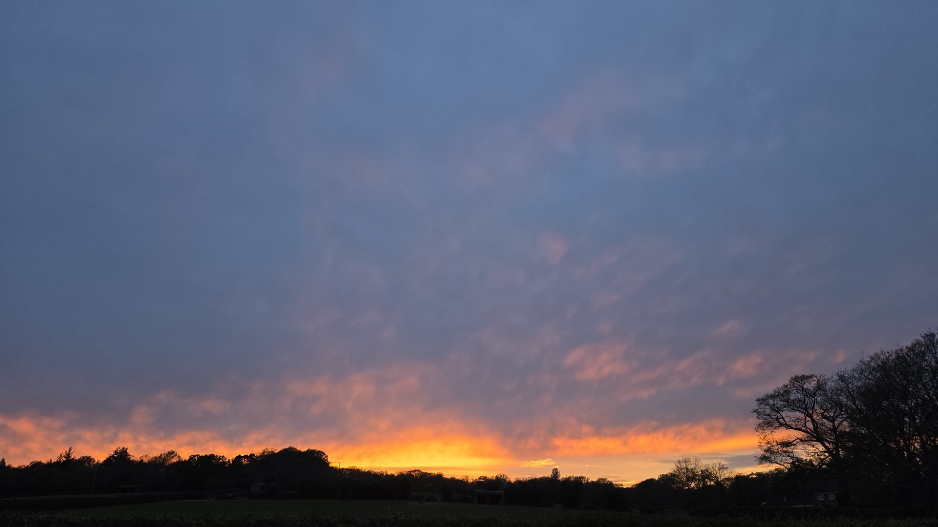 Sunset over the Hampshire countryside near the New Forest. NERVA 1:1 men's mentoring with Taylor in Southampton, Hampshire