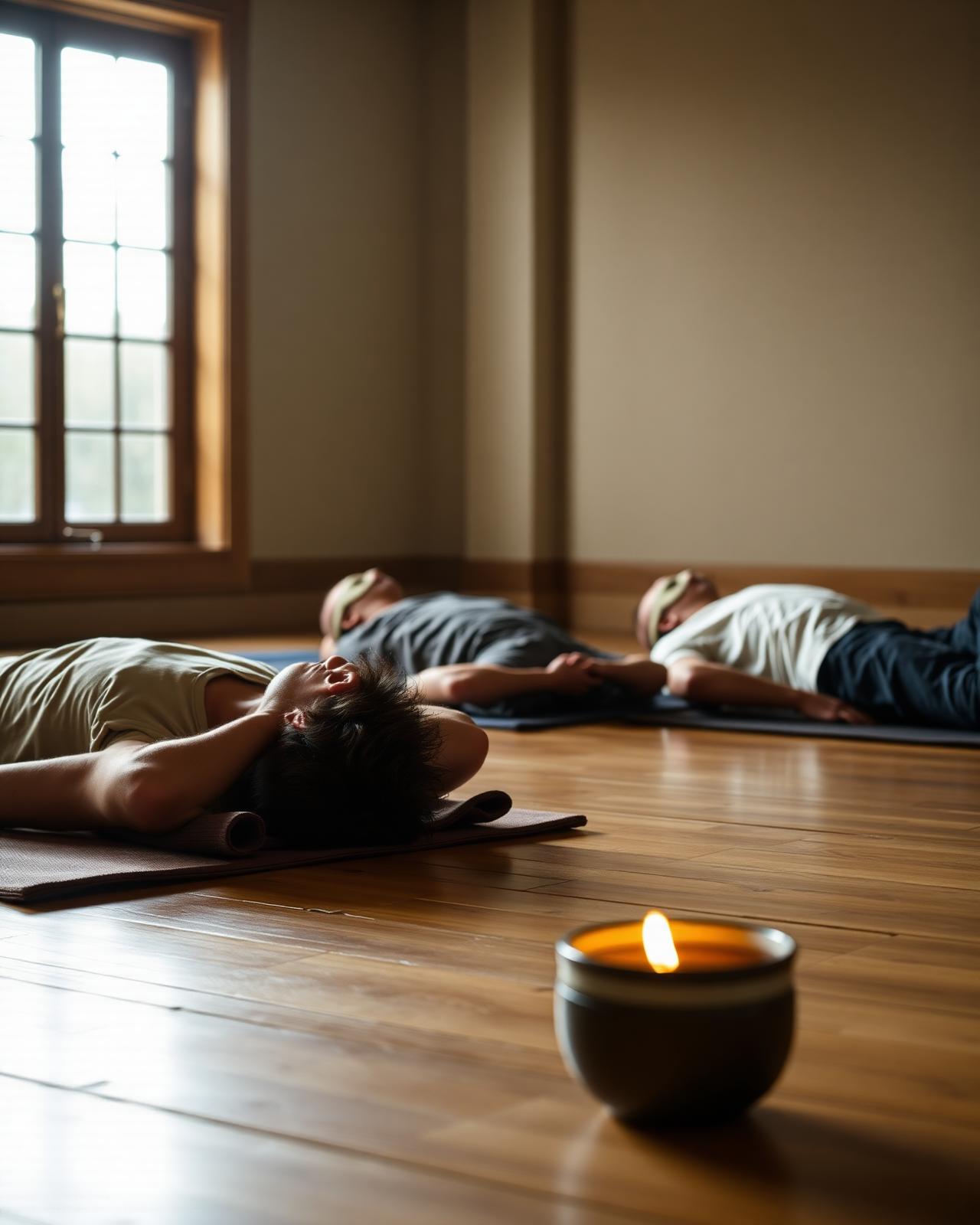 Men resting on mats during a NERVA Ground portable men's wellness session in Southampton, Hampshire
